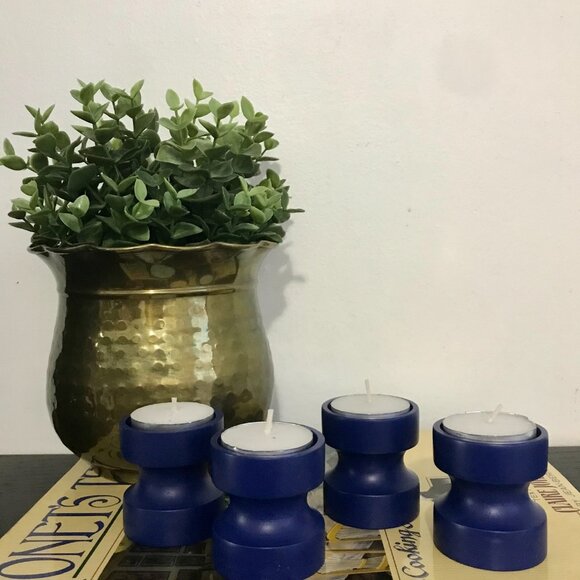MCM MURMANN Made in Denmark Vintage Blue Wooden Tealight Candleholders - Picture 5 of 10